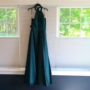 Formal wedding guest dress in emerald green
